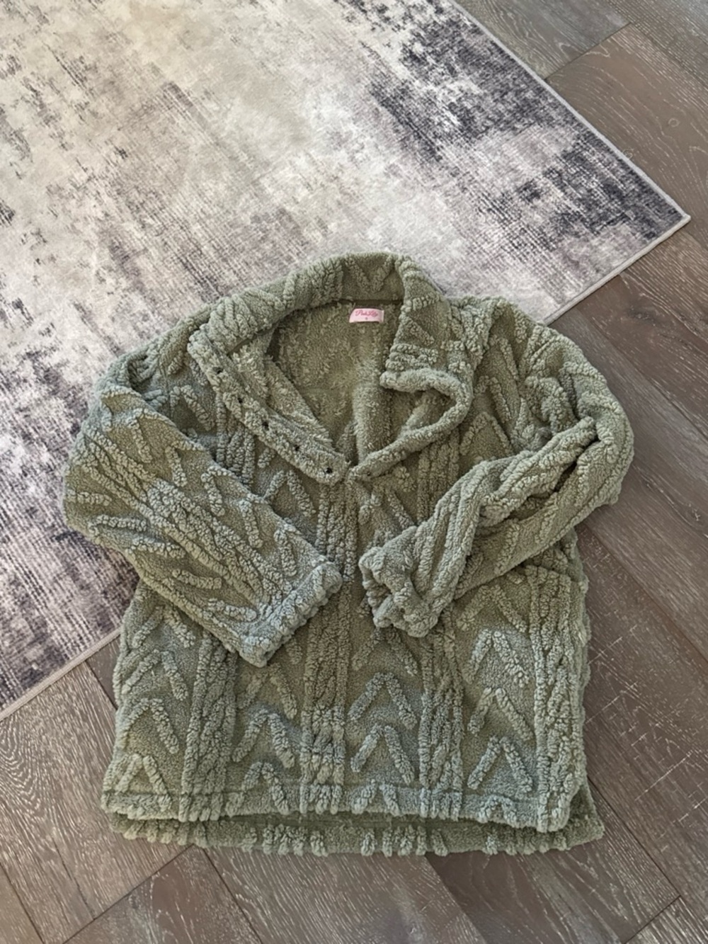 Pink Lily Olive Green Sherpa Cardigan Sweater